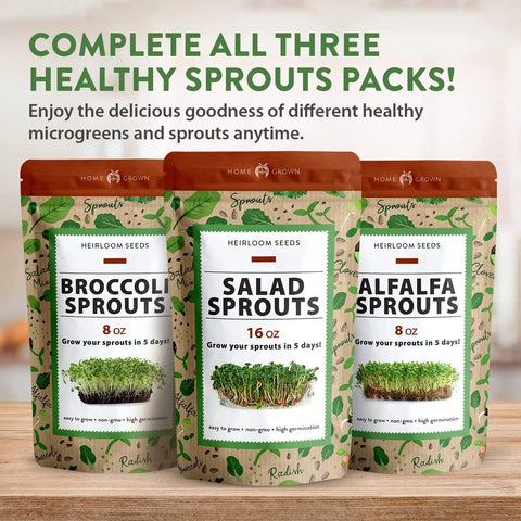 Broccoli Sprout Seeds 8 Oz Bulk Heirloom Non GMO High Germination Sulforaphane Rich For Quick Five Day Harvest Package