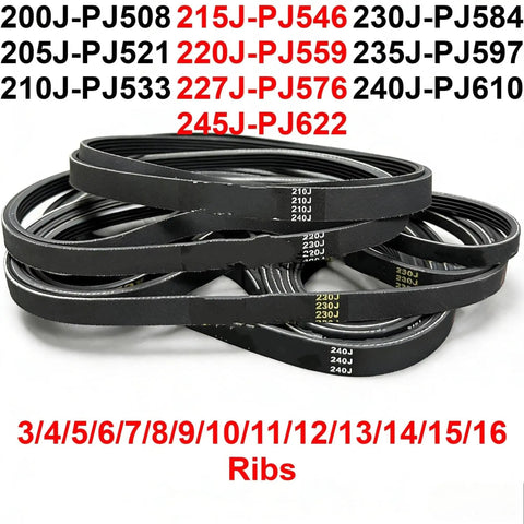 Transfer Drive Belts For Conveyor Systems 200J To 245J 3 4 5 6 7 8 9 10 11 Ribs Replacement Belt, black ribbed drive belts