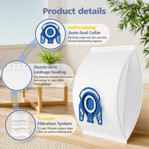Product details for 20 Pack 3D AirClean Replacement Vacuum Bags For GN Canister Vacuums Compatible With Classic C1 Complete C2 C3
