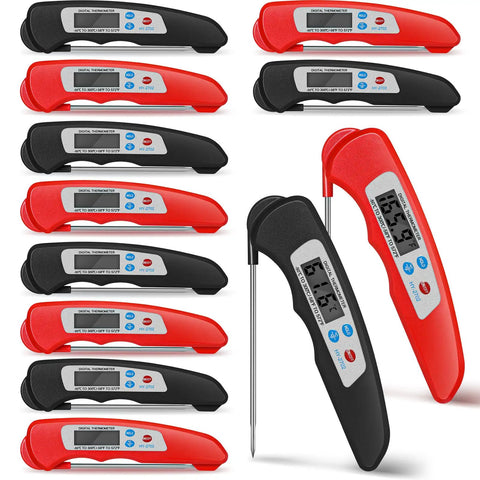 12 Pack Digital Meat Thermometers With Probes, Waterproof Instant Read, Foldable Magnetic Kitchen Thermometers For Grilling, BBQ, Red And Black