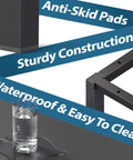 Anti-skid pads, sturdy construction, and easy-to-clean waterproof surface of the 55 Inch Mission Style Home Office Computer Desk In Black With Sturdy Engineered Wood Top And Powder Coated Steel Frame For Rock Solid Stability Easy Assembly And Generous Space For Monitors Keyboard And All Your Office Gear.