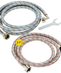 Braided Stainless Steel Washing Machine Hoses Four Feet 90 Degree Elbow Octagon Connections Universal Fit Two Pack Color Coded Hot Cold Burst Proof Up To 1500 PSI With Bonus Wrench No Sweat Install