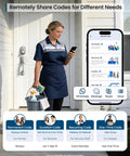 Stress Free Keyless Entry Wifi Keypad Deadbolt Smart Lock For Front Door With Remote App Control Alexa And Google Assistant Compatible Satin Nickel Finish, woman using smartphone at front door.