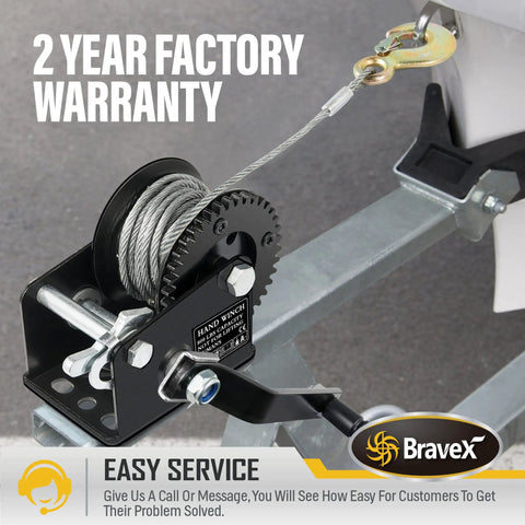 800lbs Capacity Beefy Built Heavy Duty Hand Winch With 26 Foot Steel Cable Two Way Ratchet Crank on metal frame