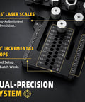 Heavy Duty 5 Hole Dowel Jig For Cabinet Crafting And Furniture Assembly Featuring Robust Alloy Steel Frame and crisp measurement guides for alignment.