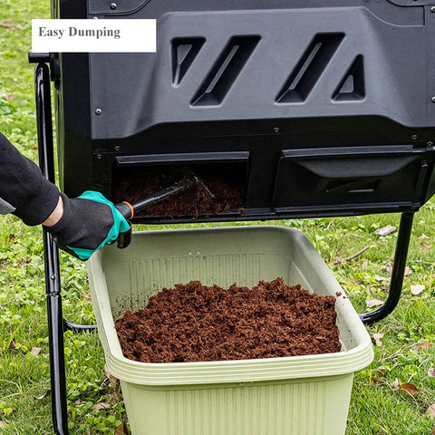Dual Chamber Outdoor Tumbling Compost Bin With Lid, Rotating Compost Tumbler for easy dumping garden waste