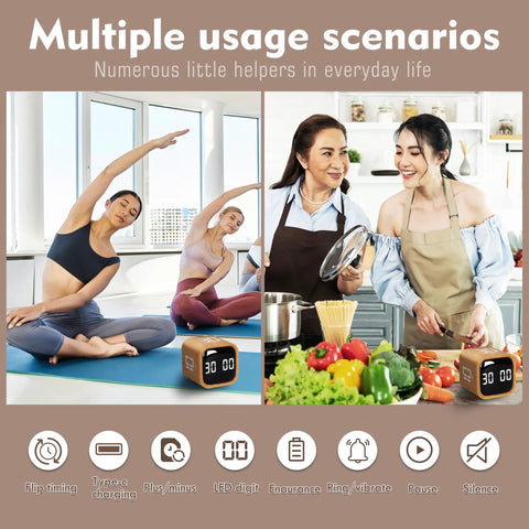Yoga session and cooking with Cube Productivity Timer For Work And Study, 5, 10, 30, 60 Minute Presets With Custom Countdown