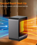 Ultra Compact 500W Desk Space Heater with Quiet Electric Heating and PTC Ceramic Core in a room showing airflow and heating effect