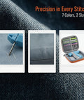 Handheld No Sew Clothing Repair Tool With Seven Color Fasteners, Quick One Click Hem And Strap Fixer For Emergency Wardrobe Snags, No Sweat Garment Mender For Fast Fixes On The Fly in compact case, showing tool and colored clips.