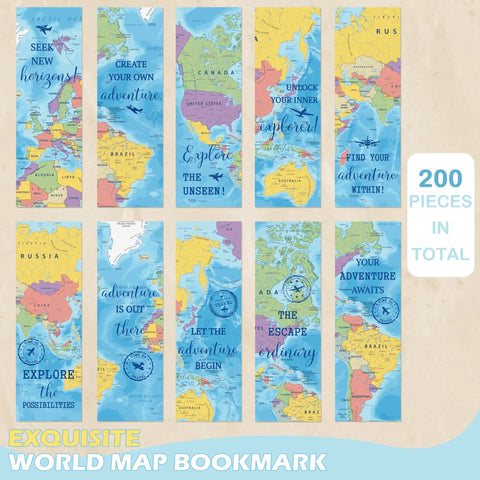 World Map Bookmarks Bulk Set 200 Pcs For Reading Goals And Classroom Decor Travel Theme Bookmarks For Teachers And Students
