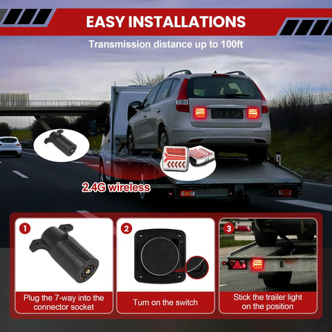 Wireless Magnetic LED Trailer Lights Kit 2 Pack Bluetooth Taillights with Brake and Turn Signal on car trailer setup