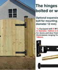 13 Inch Beefy Heavy Duty Gate Hinges With 900 Lb Capacity and 180 Degree Opening Installed on Wooden Gate