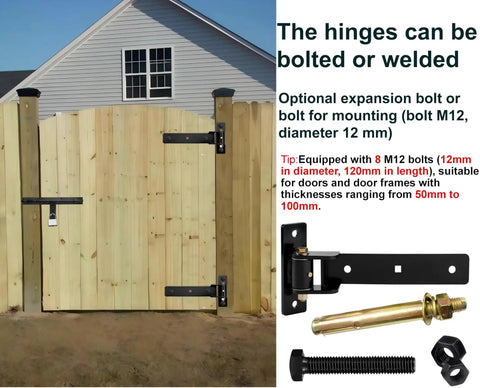 13 Inch Beefy Heavy Duty Gate Hinges With 900 Lb Capacity and 180 Degree Opening Installed on Wooden Gate