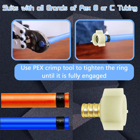 Six Pack PEX Swivel Adapters 1/2 Inch To 1/2 Inch Female NPT Brass Crimp Fittings For RV Plumbing PEX Faucet Connector Flexible Leak Free Pipe Connection Kit, PEX crimp install