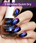 9D Magnetic Cat Eye Nail Polish Kit With Magnet Quick Dry Finish Dope Holographic Galaxy Lacquer That Requires Black Base Coat Non Gel Nail Polish For Women Girls 16ml Fast Dry Manicure displayed on nails with bottle and magnet in hand