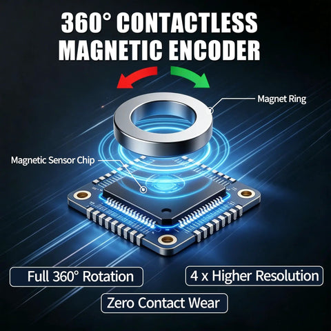 360° contactless magnetic encoder with sensor chip for precise tracking in Hefty 150 Kg Clamping Force 12V Serial Bus Servo Motor.