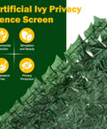 Dense Leaf Ivy Privacy Fence Screen 120x40 Inches No Gap Faux Ivy Wall Panel shown with green ivy leaves and product features.