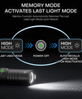 Rechargeable EDC Tactical Flashlight With Dual Switch And Turbo Button 1500 Lumen Beast Pen Light highlighting memory mode feature