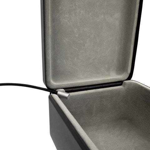 Open view of Sturdy Steel Safe Box With 3 Digit Combination Lock And Security Cable Black Compact 20 x 15 x 6 Cm Perfect For On The Go Or Home Use Durable Metal Construction Delivers Quick Access And Secure Storage showing interior lining and cable attachment.