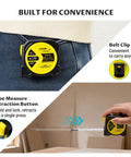 Go To Pro Grade Dual Mode Laser Tape Measure And Distance Meter With 164 Ft Laser Range And 16 Ft Manual Tape Red 0.49mW Class II Laser on belt clip