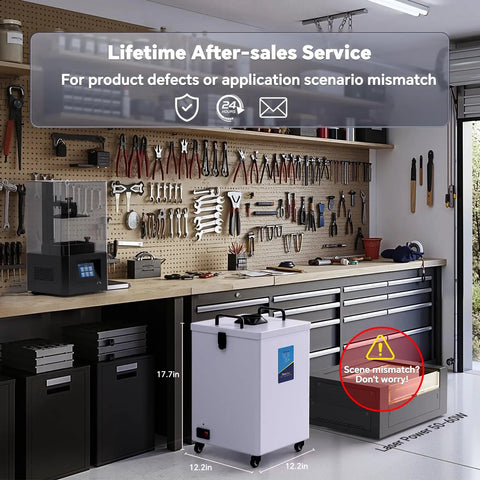 Industrial Laser Fume Extractor With H13 HEPA Filtration Designed For Active Soldering Workspaces Offers Legit Heavy Duty Suction, white 17.7in tall.