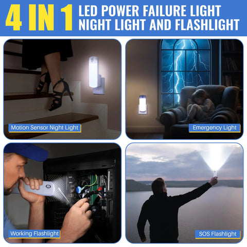 Three Pack LED Power Failure Lights 4 In 1 Rechargeable Plug In Flashlights With Motion Sensor Emergency Lights for various uses
