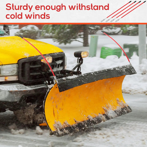 Two Pack 27 Inch Snow Plow Blade Markers Kit With Steel Wire Core, Bolt On Bumper Guides, High Visibility Red Reflective Markers For ATV And Western Snowplows, Easy Installation And Durable In Freezing Weather on a snow plow