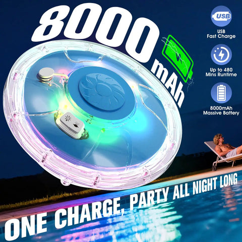 Rechargeable Pool Fountain With Light Powerhouse 8000mAh Battery Long Run Time Large Floating Pool Fountain For Above Ground And Inground Pools Four Foot Spray Backyard Party Ready All Day Power