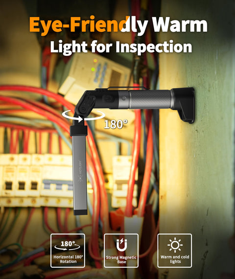 Magnetic Work Light For Car Repair And Emergency Use 800 Lumens Rechargeable With 2200 mAh Battery attached to electrical panel.
