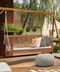 Two Person Outdoor Hanging Porch Swing With High Back And Cozy Armrests, Heavy Duty 800 Lb Capacity, Eucalyptus Wood Bench Swing