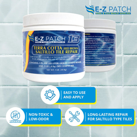 Saltillo Tile Repair Kit For DIY Fixes Terra Cotta Tile Filler In Red Brown 1 Pound Easy Mix With Water for crack repair.
