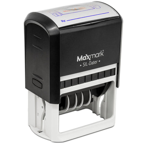 Workhorse Large Self Inking Rubber Date Office Stamp with Stamped Received Legend, featuring smooth rotating dial and blue red ink roller.