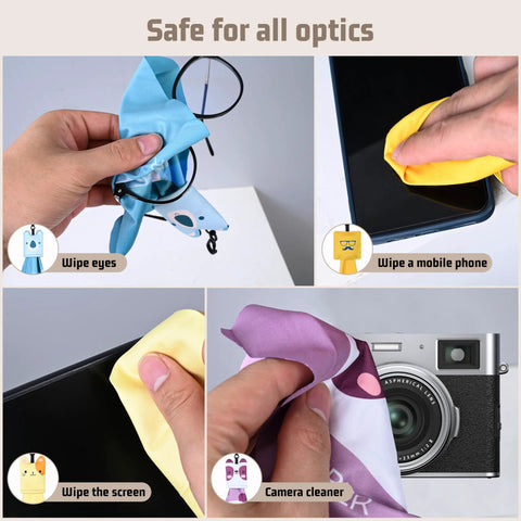 SEIBER six-pack microfiber cleaning cloths for glasses, sunglasses, phones, and cameras in assorted colors