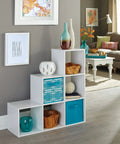Three Two One Cube Storage Shelf Organizer Bookshelf With Three Tiers Corner Unit In White Wood Finish holds decor