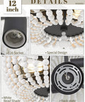 Close-up details of the Boho Flush Mount Light Fixture With Two Lights Natural White Wood Beaded Ceiling Light 12 Inch Two Light Pendant Vibe