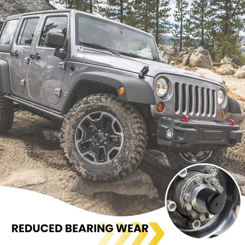 4 Pack 1.98 Inch Bearing Rubber Caps For Trailer Wheel Hub Dust Cover Replacement shown on off-road vehicle wheel.