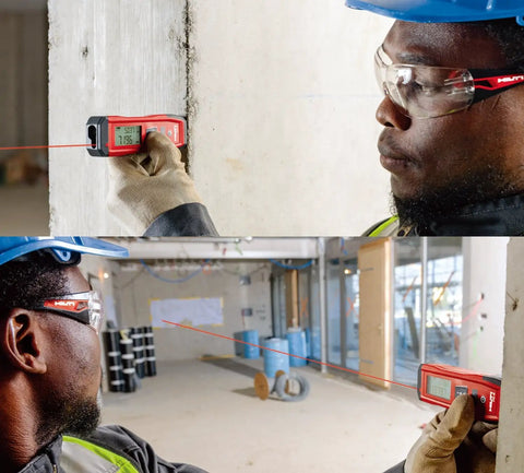Pro Grade Laser Distance Meter For Builders And DIYers With 200 Ft Range And 1.5 mm Accuracy in use by construction worker indoors