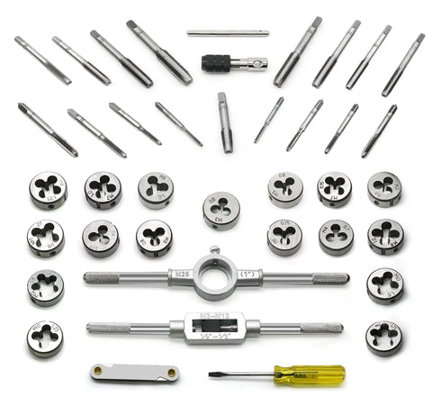 GMTOOLS 40-piece metric tap and die set M3–M12 with taps, dies, T-handle wrenches, and storage case