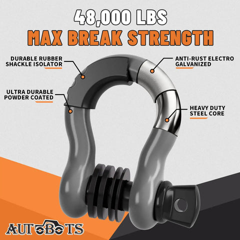 Heavy Duty 3/4 Inch D Ring Shackles With 7/8 Screw Pin And Isolator Washer Kit For Offroad Vehicle Recovery, 48,000 lb