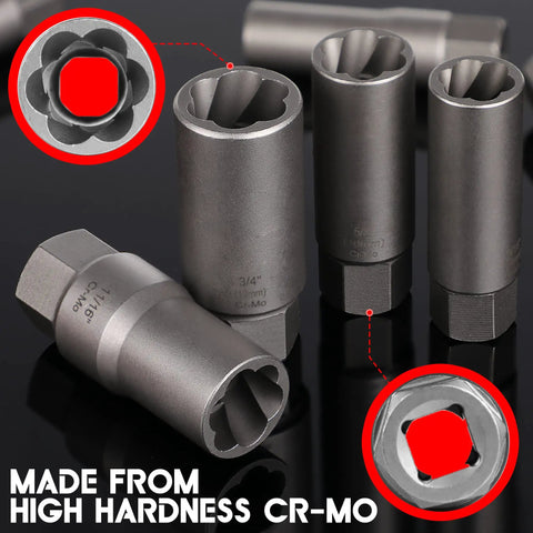 11 Piece Spiral Deep Bolt Extractor Set For Stripped Lug Nuts And Rounded Off Bolts, Pro Grade, CR-MO Steel