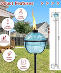 Citronella Torch Set Of Four 16 Oz Blue Glass Outdoor Garden Torches With 3 Prong Ground Stake 58.6 Inch Tall Yard Patio Deck Lighting