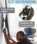 Super Slick Extendable Tilt TV Wall Mount For 42 To 90 Inch Sets Supporting Up To 150 Pounds Slides Out Five Inches Smoothly showing 5.7" extension for easy cable access.