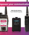 Back view of Beast Of A Tri Band Ham Radio UV 5R MK3X with separate 2100mAh battery, showing FCC certification and markings.