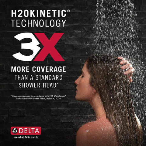 H2Okinetic technology showering with Five Settings Brushed Nickel Shower Head With H2Okinetic Spray For Spa Worthy Showers, 6 Inch Round
