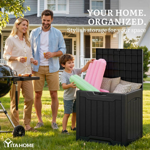 Built Tough Outdoor Resin Storage Bin With Locking Snap Lid Holds 31 Gallons Of Lawn And Patio Gear All Season Long Durable Plastic Tote Helps You Tame Backyard Mess Without Any Fuss