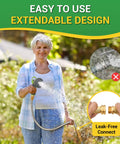 Person holding Stainless Steel Garden Hose 3 Ft Heavy Duty Metal Water Hose With Female To Female Fittings in garden
