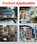 15A Screw Terminal Block 4P 5P 6P Dual Row Covered 600V Pre Insulated Barrier Strips 12 Piece Set installed in electrical setups.