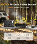 Your All In One Portable Power Station With 960Wh LiFePO4 Battery And 1500W Pure Sine Wave Output on camping table in forest