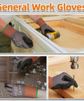 12 Pairs Safety Work Gloves With Sandy Nitrile Coating LT5626 Level 6 Abrasion Resistance shown in use with tools