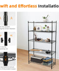 Five Tier Adjustable Metal Wire Shelving Unit With Leveling Feet Heavy Duty Pantry Organizer Rack For Kitchen Garage Laundry Office Black Built To Last And Able To Hold 350 Pounds Per Shelf. black 5-tier wire shelf with leveling feet in room